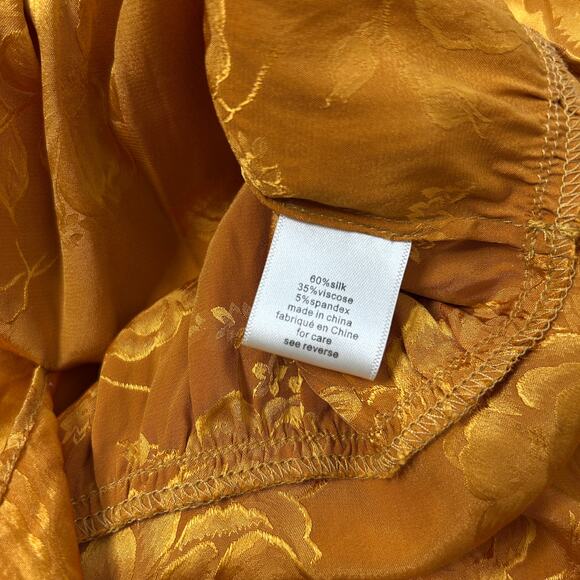RONNY KOBO Top Womens Large Silk Satin Mustard Yellow Gold Floral Holiday Office - Picture 9 of 12